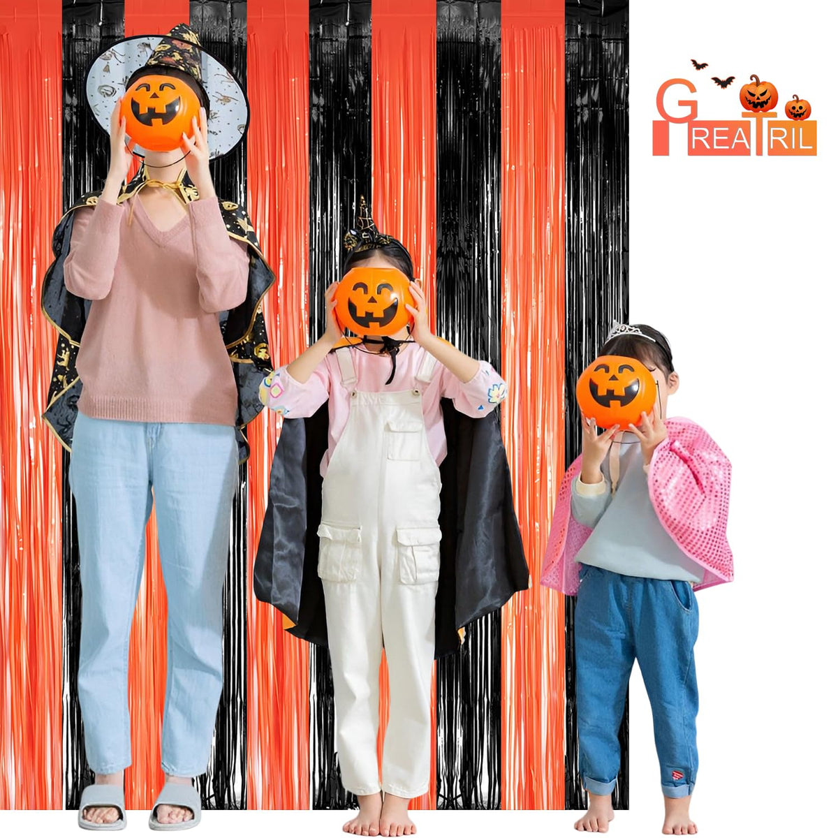 GreatRIL pumpkin patch backdrop with black orange streamers enhances festive photo ops.