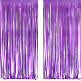 GREATRIL purple tinsel fringe backdrop on wall to create an enchanting party photo wall.