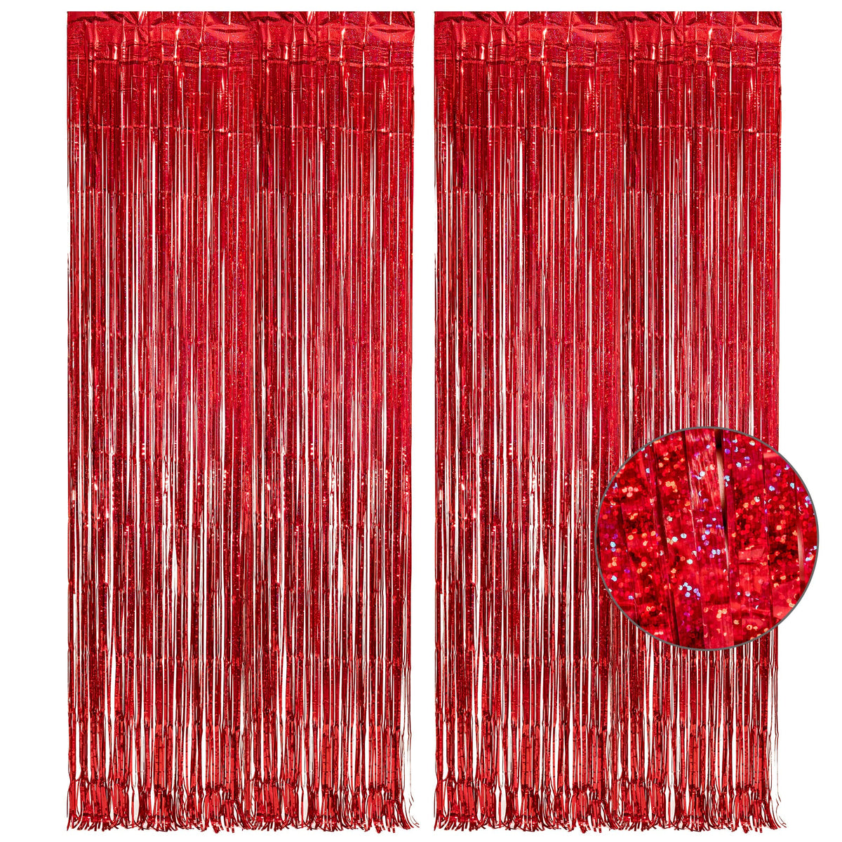 GREATRIL red fringe curtain backdrop enhances party photos with bright shimmer.
