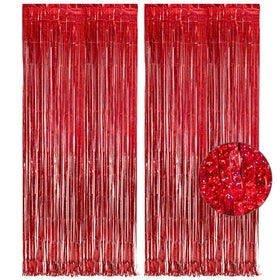 GREATRIL red fringe curtain backdrop enhances party photos with bright shimmer.