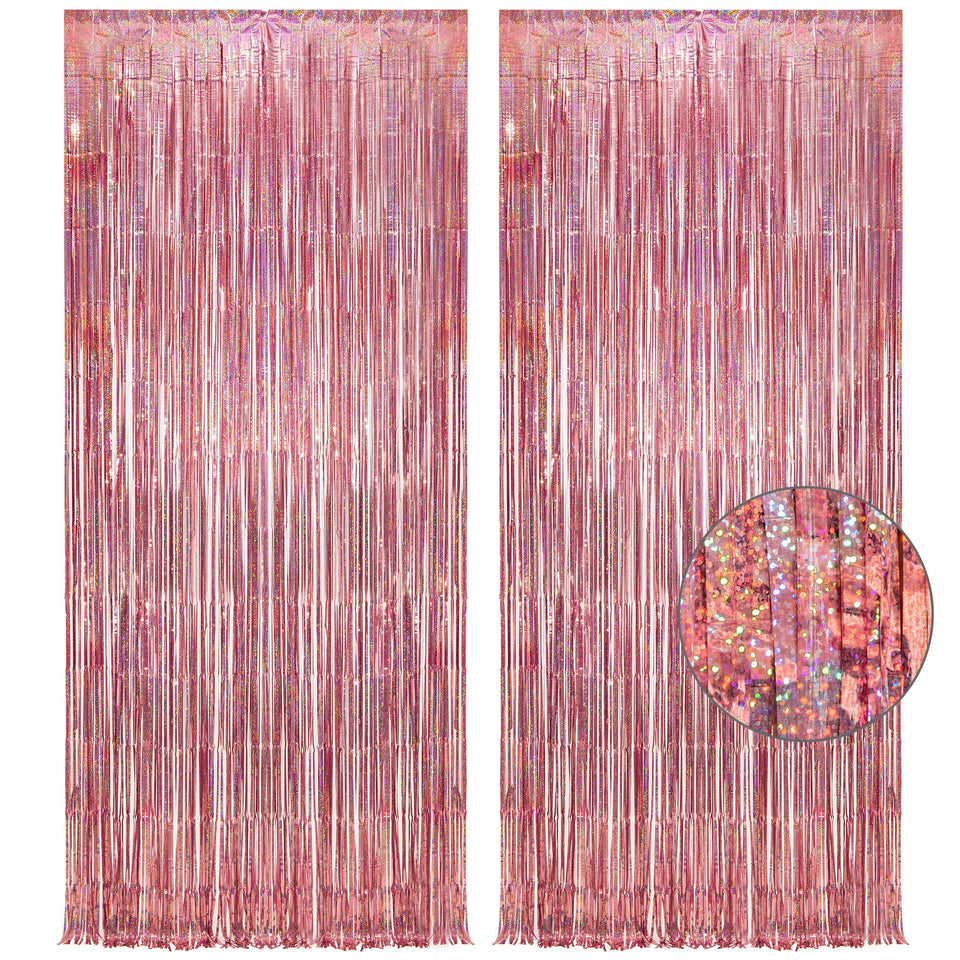 GREATRIL rose gold tinsel curtain backdrop for photos with shimmering reflections
