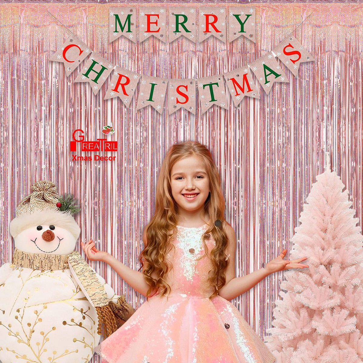 GREATRIL rose gold tinsel curtain backdrop birthday setup enhances photos and mood