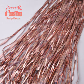 GREATRIL rose gold tinsel curtain backdrop close-up shows shimmering sequins