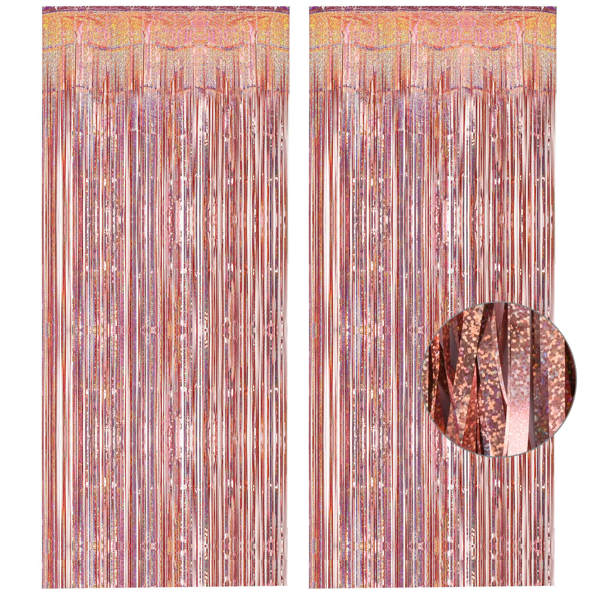 GREATRIL rose gold tinsel curtain backdrop front view adds instant party sparkle for photos