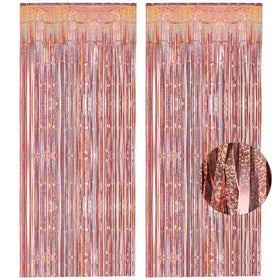 GREATRIL rose gold tinsel curtain backdrop front view adds instant party sparkle for photos