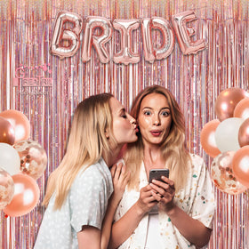 GREATRIL rose gold tinsel curtain backdrop side view showcases reflective fringe for lighting