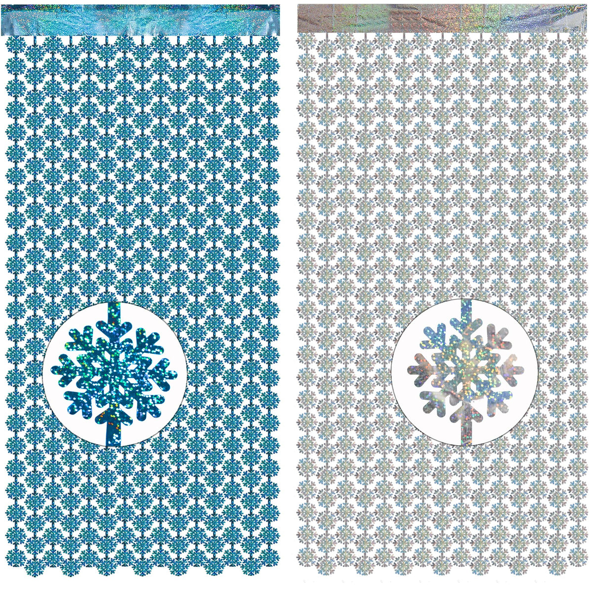 GREATRIL Silver Blue Snowflake Fringe Curtain backdrop for Christmas parties adds shimmering ambiance