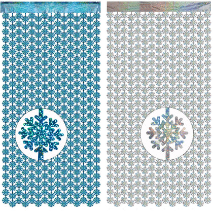 GREATRIL Silver Blue Snowflake Fringe Curtain backdrop for Christmas parties adds shimmering ambiance