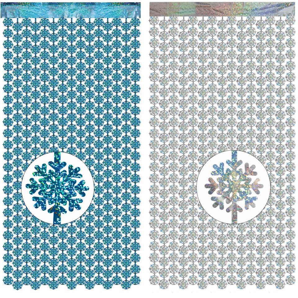 GREATRIL Silver Blue Snowflake Fringe Curtain backdrop for Christmas parties adds shimmering ambiance