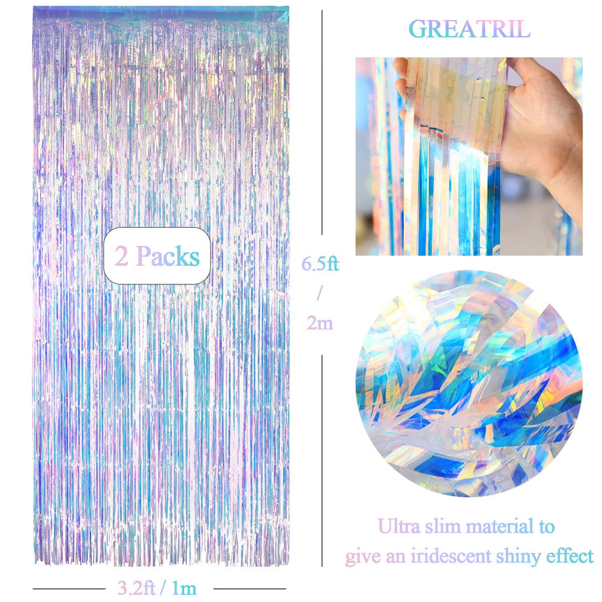 GreatRIL transparent holographic curtain shifts colors with light at every angle.
