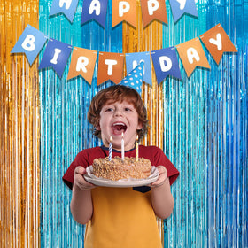 GREATRIL orange-blue backdrop fits blue dogs party decoration with ease.