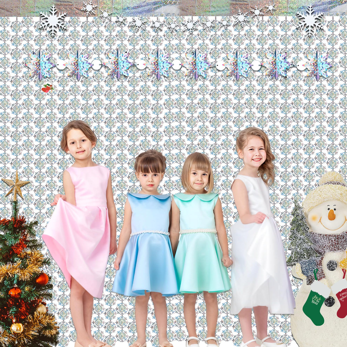 GREATRIL winter onederland backdrop with sparkling snowflakes for festive decor.