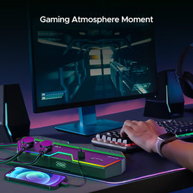 Green Box Innovations angled cord shown with scale for flexible desk placement