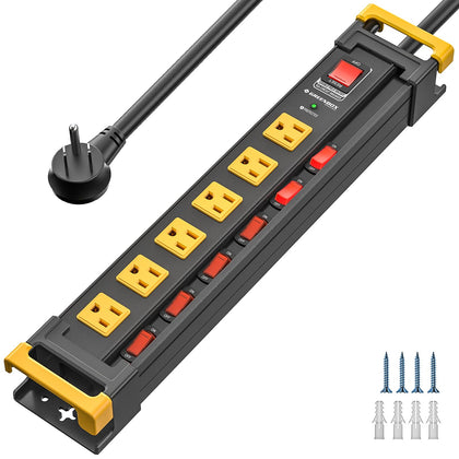 Green Box Innovations front metal power strip showing 6 outlets and switches for organized power