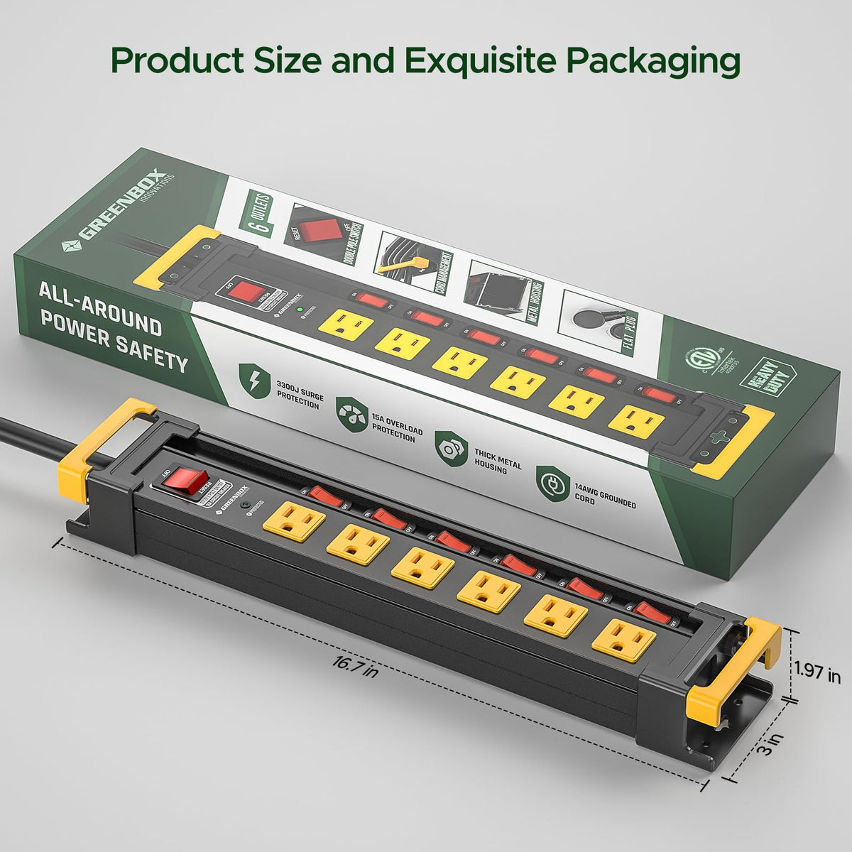 Green Box Innovations label and ETL certification detail assuring tested safety benefits