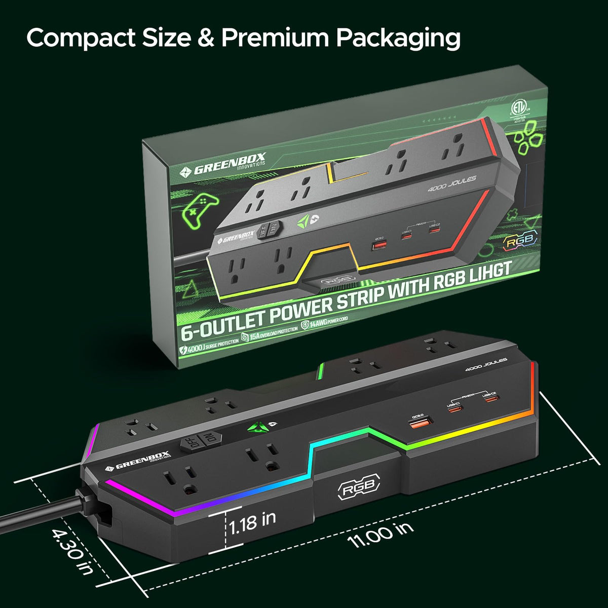 Green Box Innovations on a gaming desk illustrating tidy cable management and protection