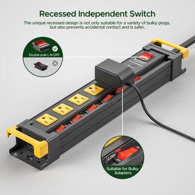 Green Box Innovations close-up of recessed individual switches preventing accidental toggles