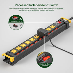 Green Box close-up of recessed individual switches highlighting easy, accidental-free control