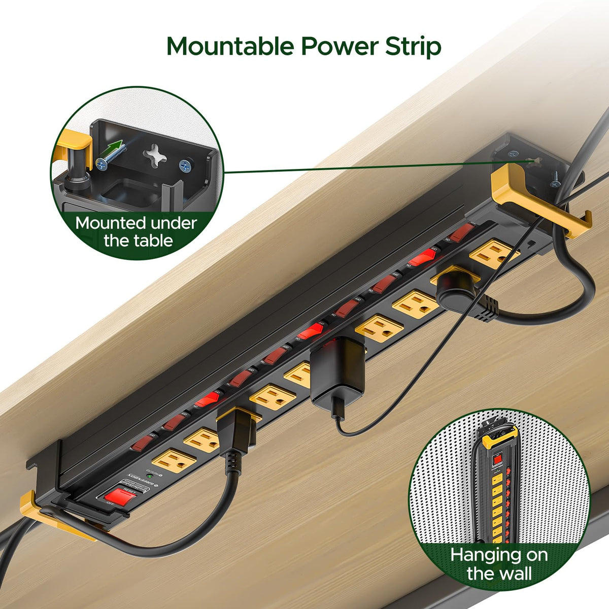 Green Box detail of widely spaced outlets demonstrating large adapter compatibility