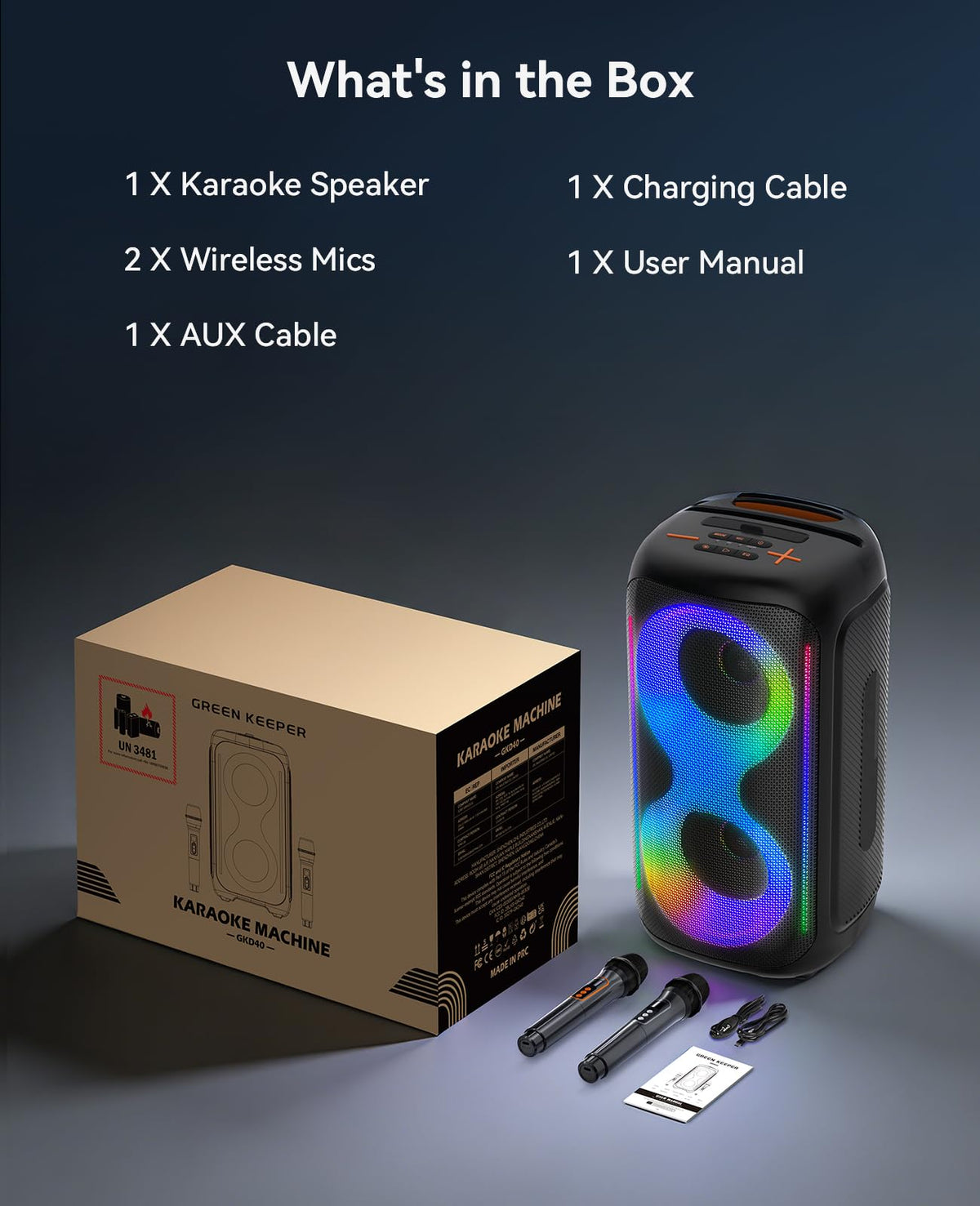 Green Keeper GKD40 setup for home or outdoor karaoke sessions