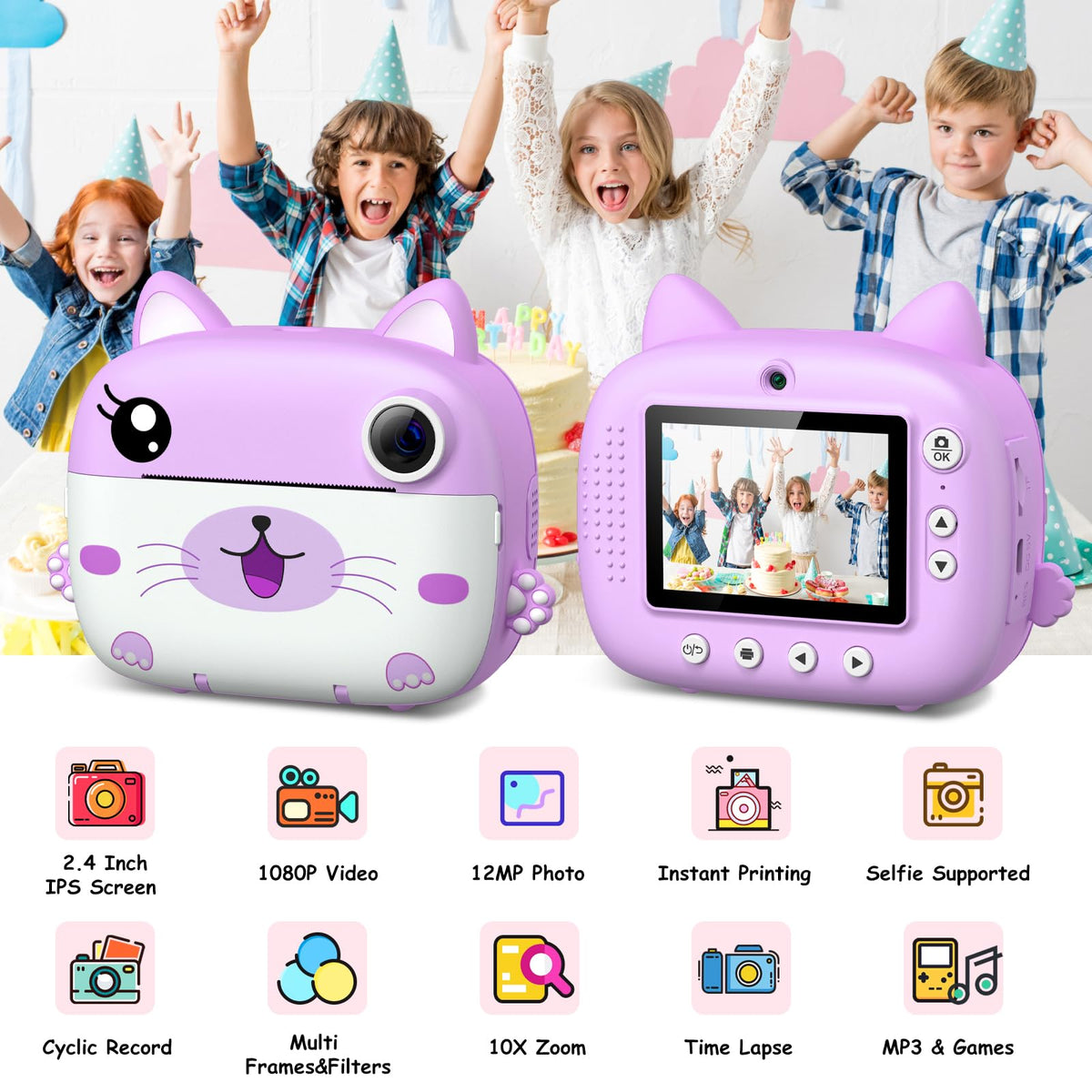 GREENKINDER back screen display with colorful photo preview and simple controls