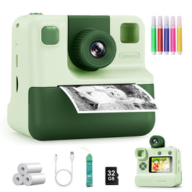 GREENKINDER front view of retro green-white kids camera showing easy controls and flash for simple use