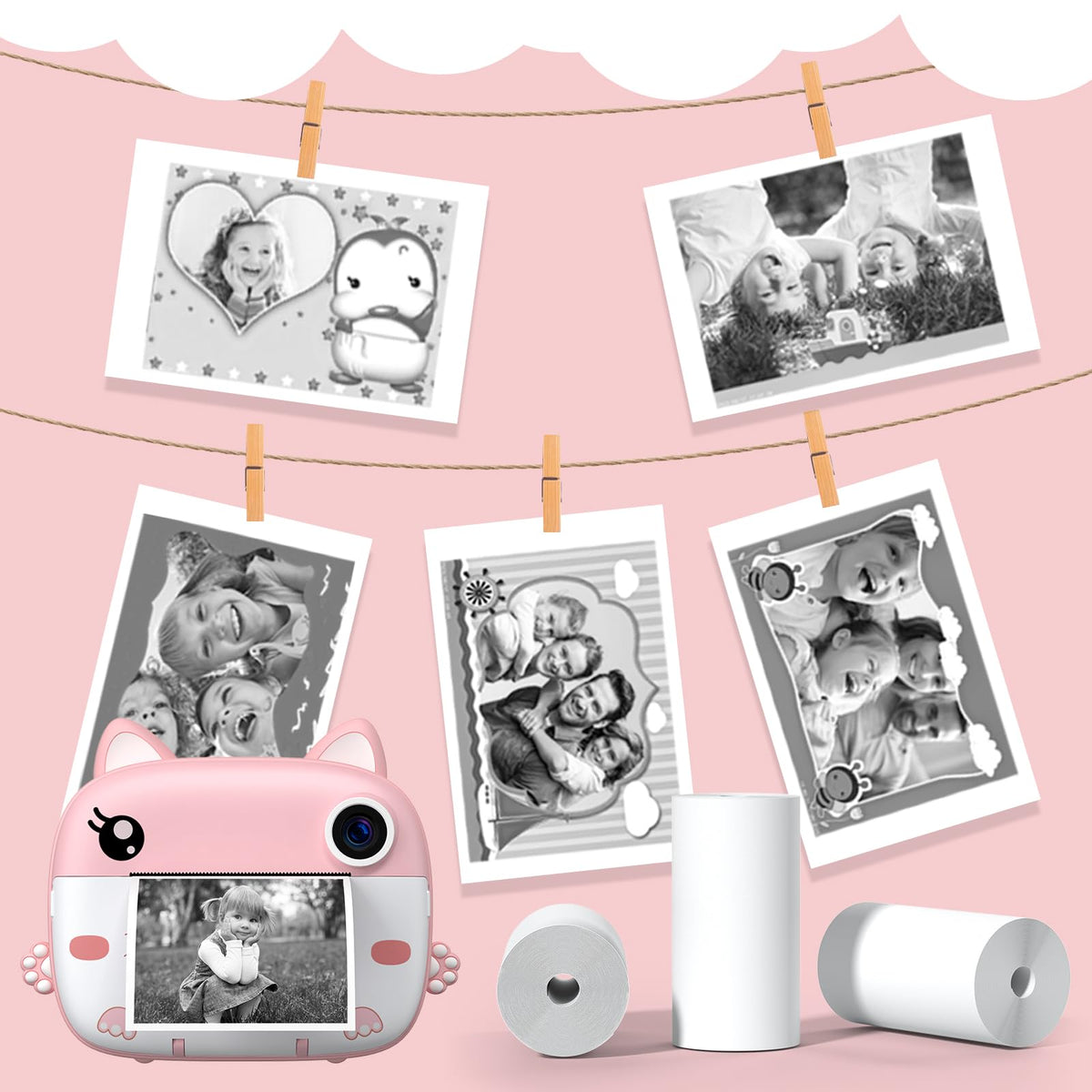 GREENKINDER refill loaded in a kids instant camera for quick printing
