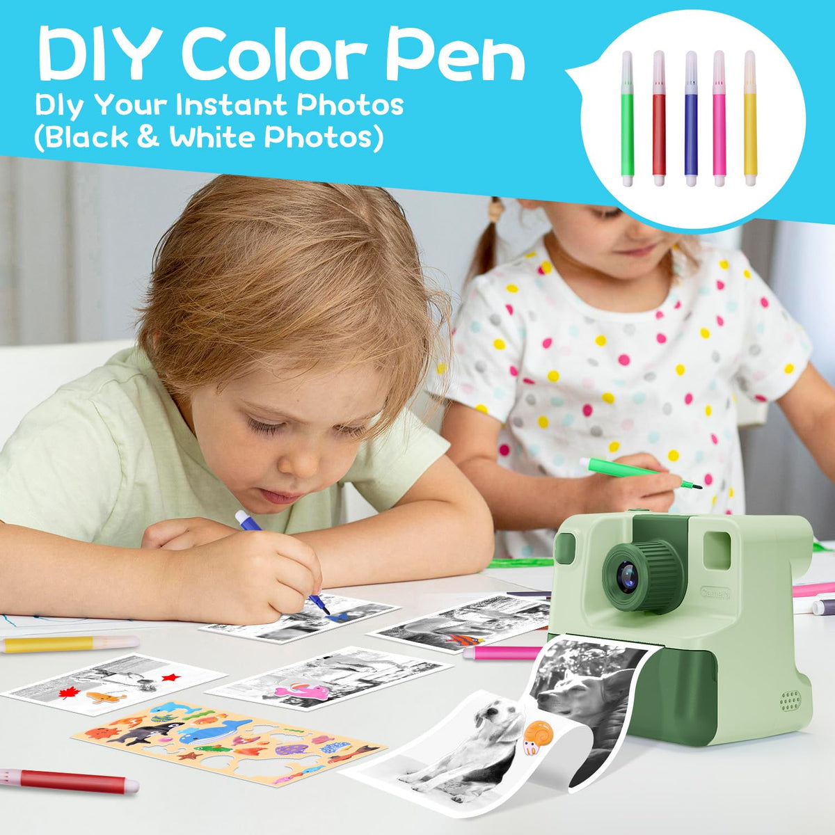 GREENKINDER lens and button detail showing straightforward controls and durable construction for playful use