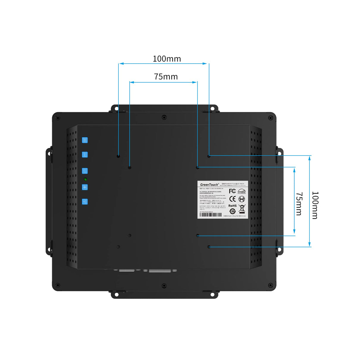 GreenTouch 10.4-inch open-frame ports display HDMI, VGA, DVI, and audio options.