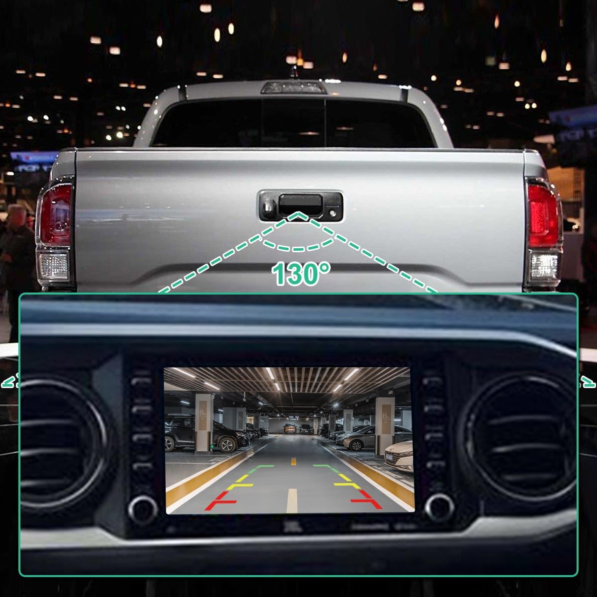GreenYi camera mounted on Toyota Tacoma demonstrating factory fitment