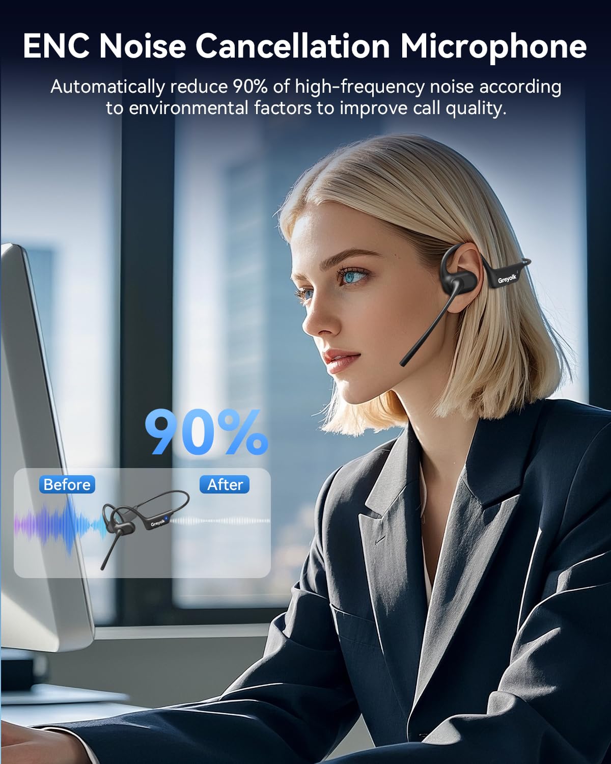 Greyolk Hi-Fi Stereo Sound with 15mm drivers for immersive audio during workouts or calls