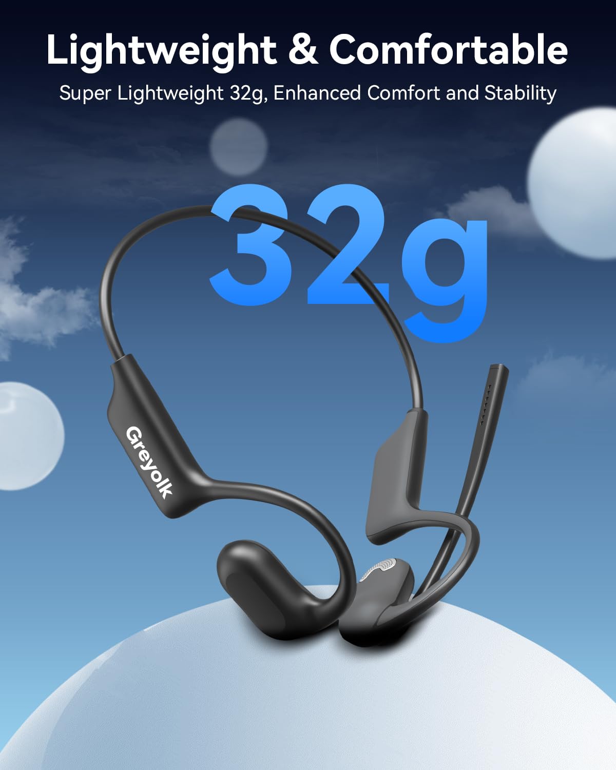 Greyolk Ultra-light open-ear design at 32g for all-day comfort