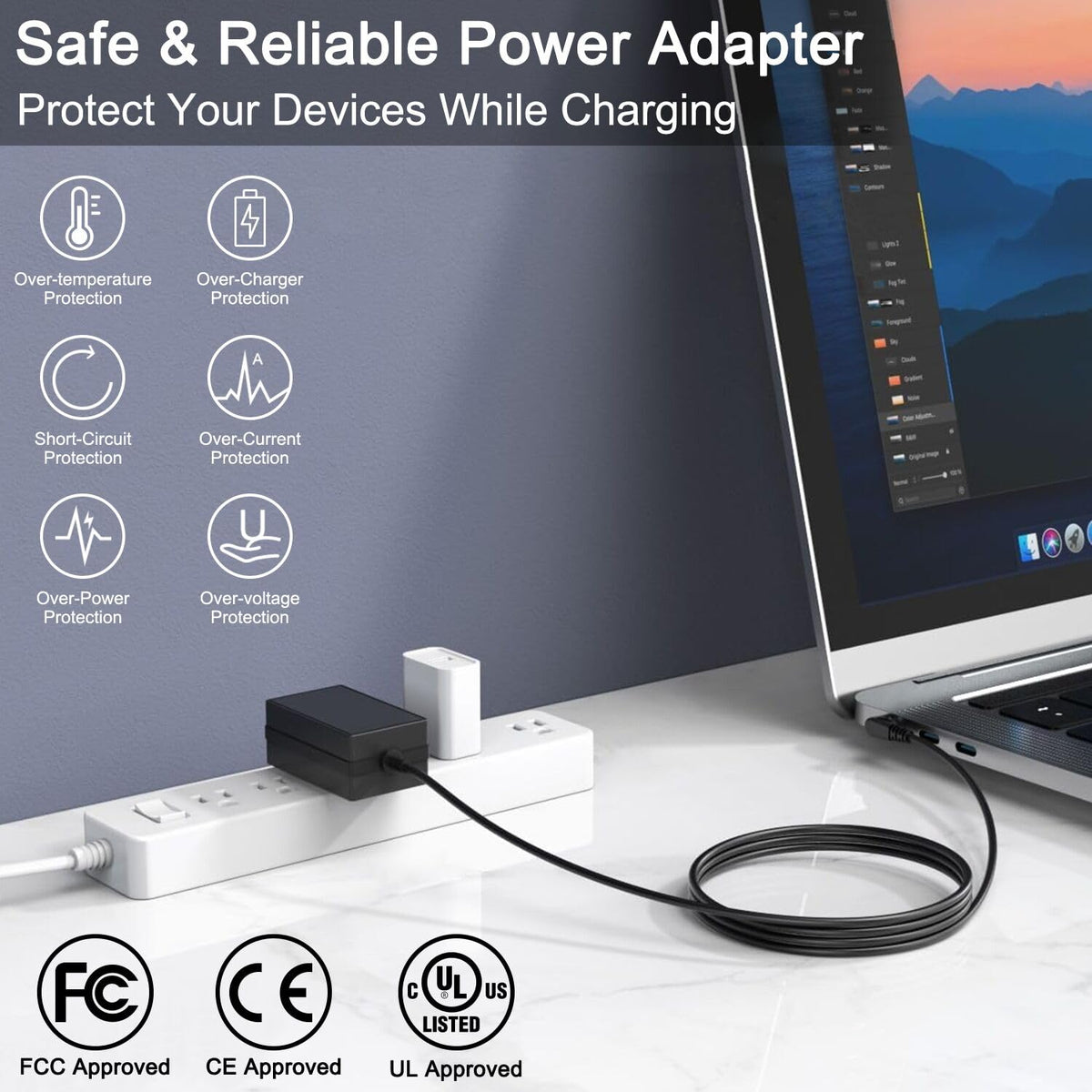 GRNPOWCN 12V adapter label image emphasizes safety certifications
