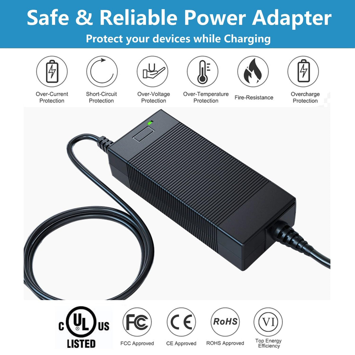 GRNPOWCN DC plug detail showing positive-tip polarity clarity