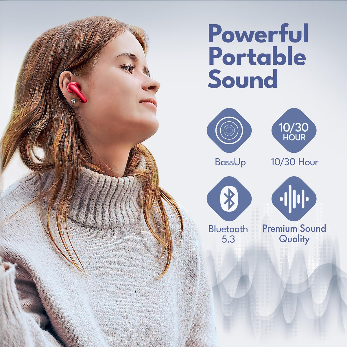 Groovz earbuds with water splash, indicating IPx4 sweat and splash resistance benefit