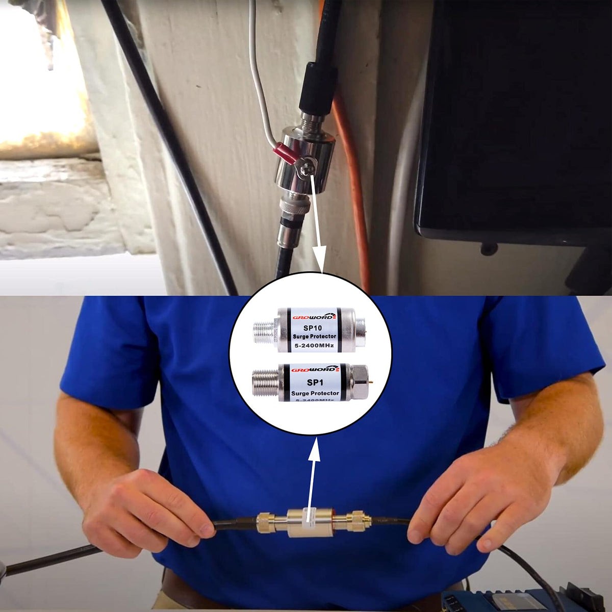Groword satellite connection with surge protector demonstrates compatibility with multi-device systems