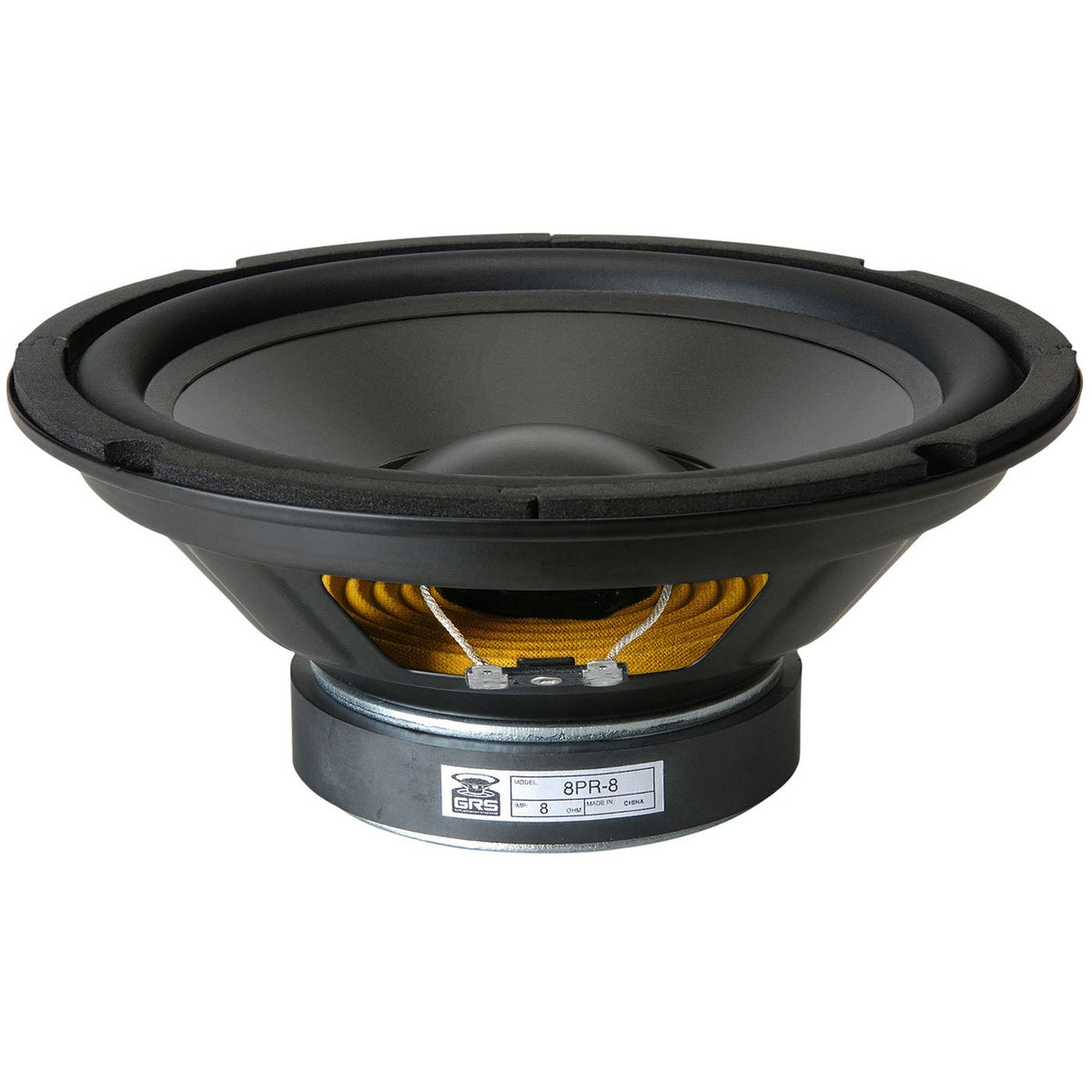 GRS 8PR-8 woofer with polypropylene cone delivers precise midbass and clarity.