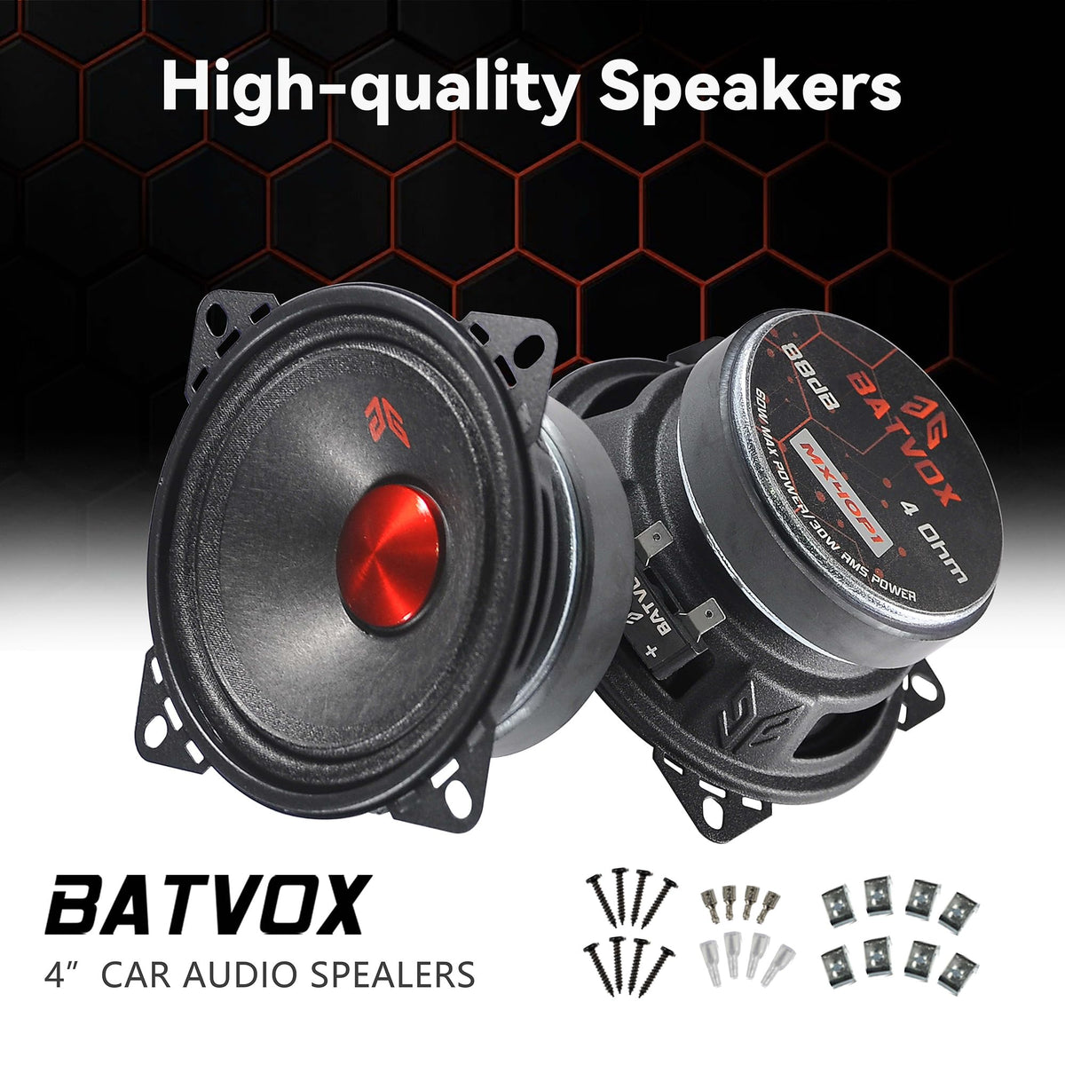 Close-up of red dust cap highlighting design and balanced sound