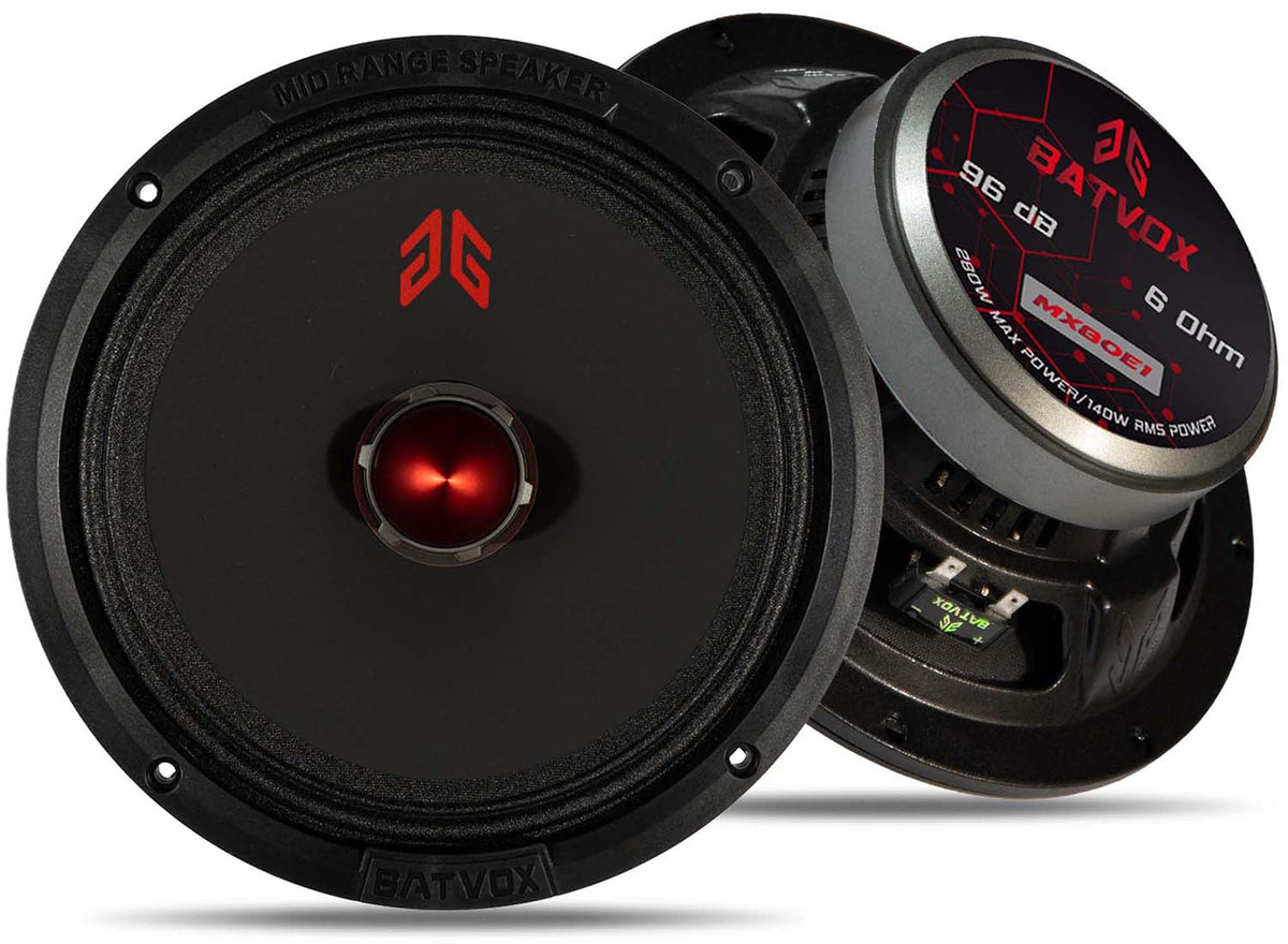 GRTSKY MX80E1 8-inch midrange with red bullet enhances car audio clarity.