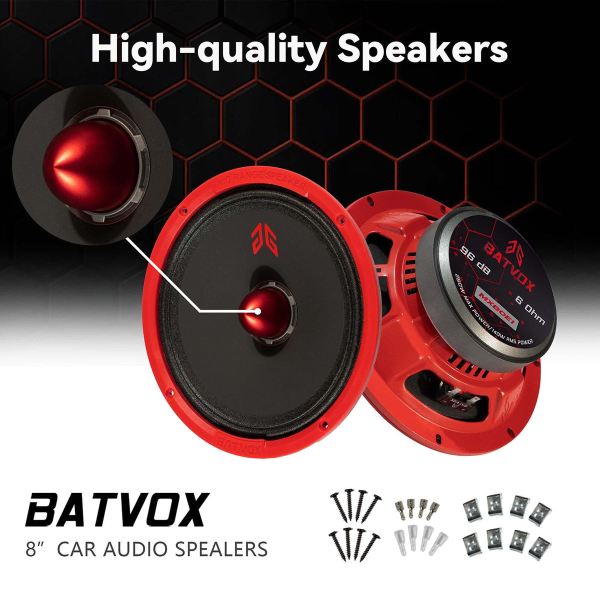 GRTSKY MX80E1 red bullet design adds style and improved midrange clarity