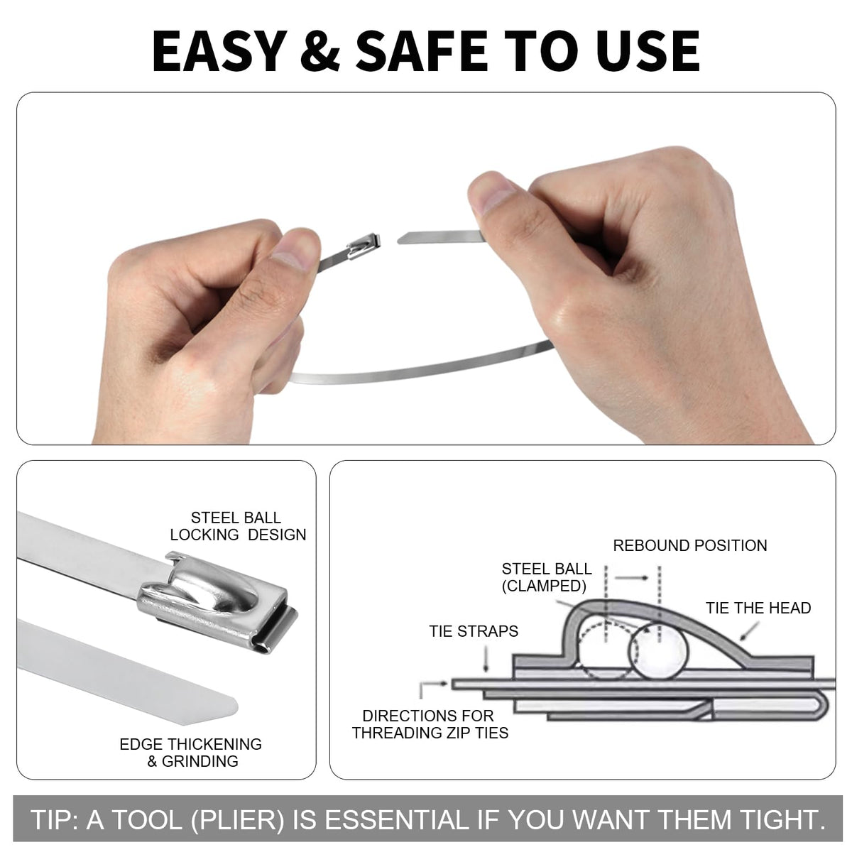 GRUOIZ anti-corrosion UV resistant cable ties for outdoor use.