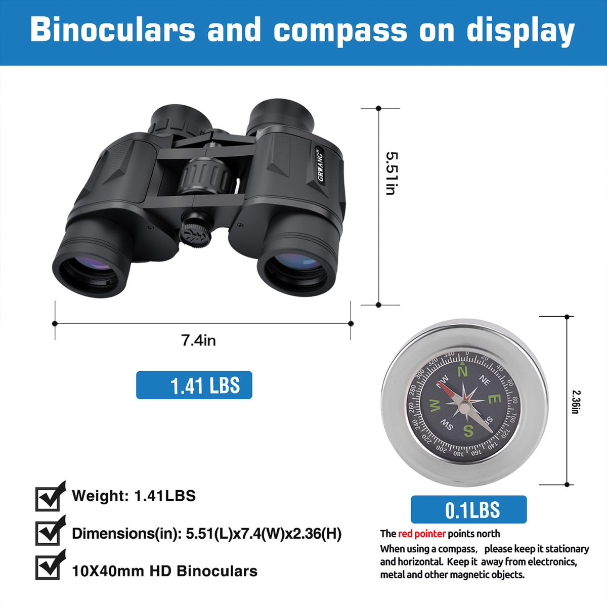 GRWANG binoculars side view with rubber coating for a secure grip