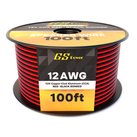 GS Power 100ft CCA 12ga bonded red-black wire on spool for auto wiring