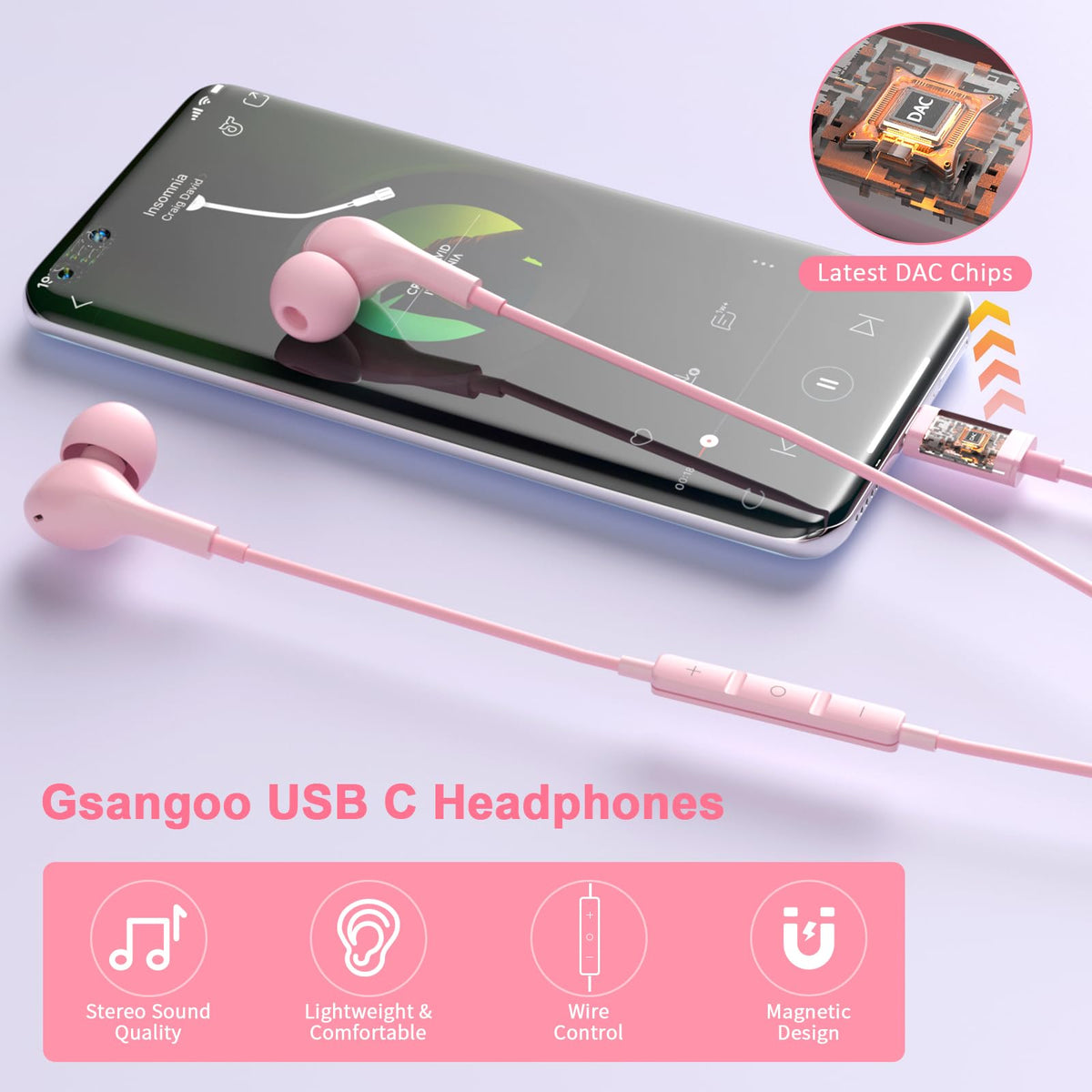 Gsangoo USB-C headphones with 10mm drivers deliver rich, immersive sound.