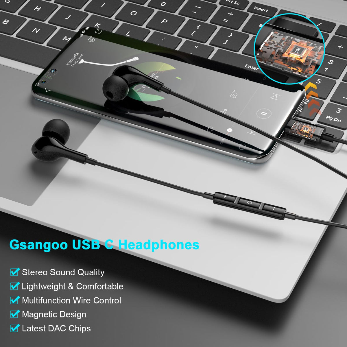 Gsangoo USB-C headphones have a lightweight shell for portable everyday use.