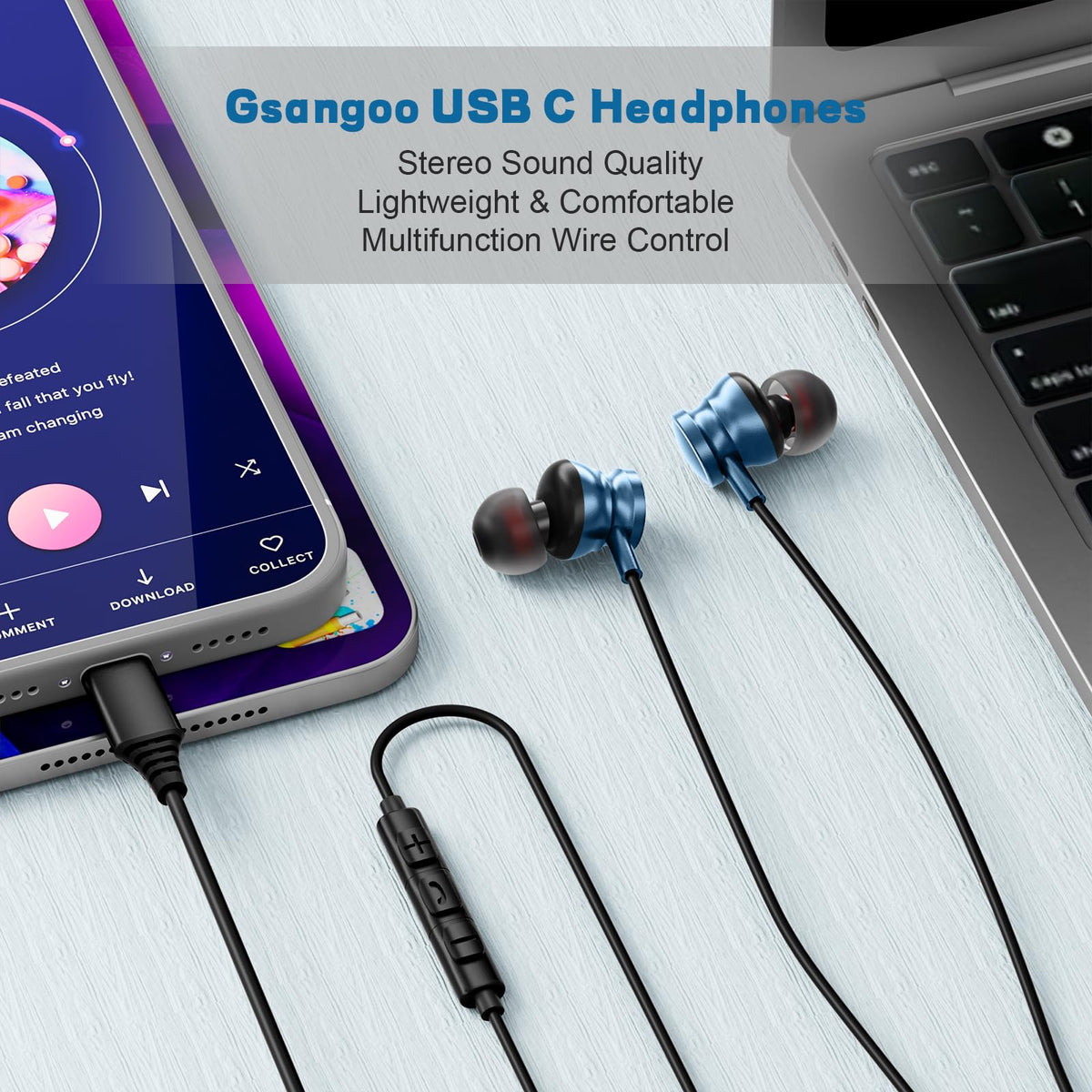 Gsangoo USB-C earphones with mic enable clear calls and on-cable control.