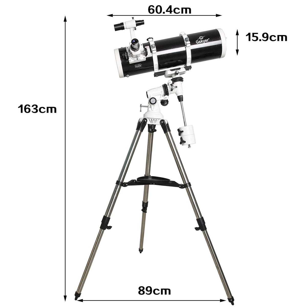 Gskyer 130EQ adjustable tripod provides stable positioning.