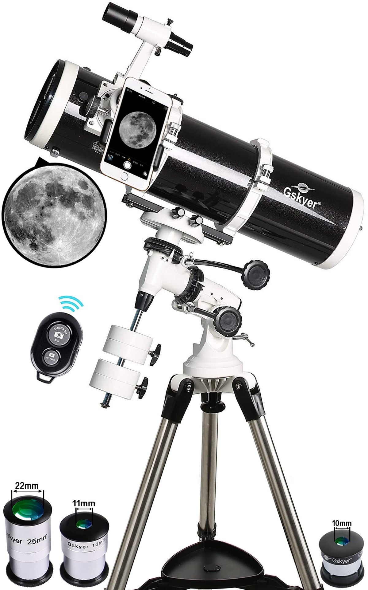 Gskyer 130EQ main telescope delivering bright lunar and planetary views.