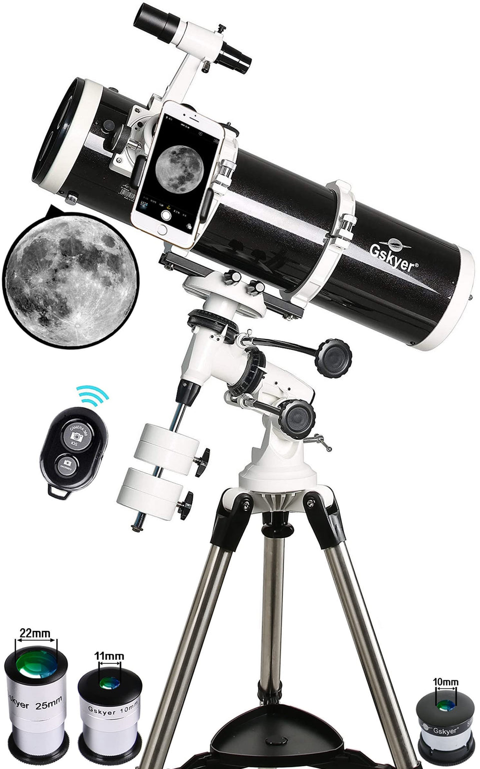 Gskyer 130EQ main telescope delivering bright lunar and planetary views.