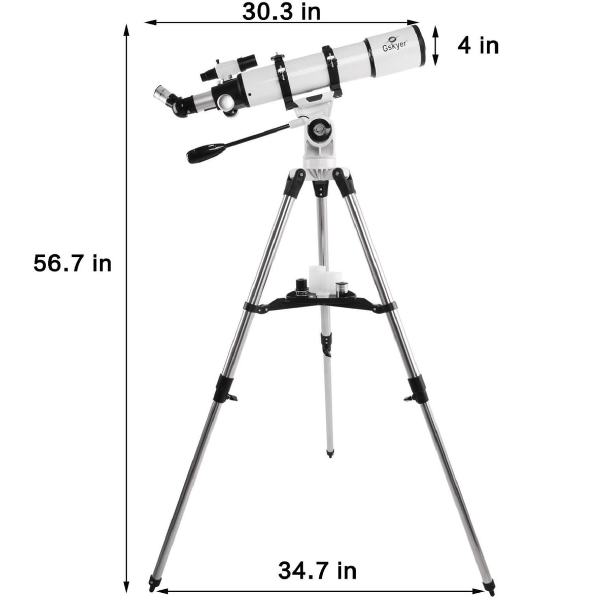 Adjustable aluminum tripod height supports comfortable seated or standing viewing.